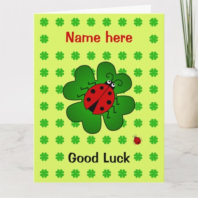 Carte Good Luck grand nom personnalisé ladybug trocs (Devant)