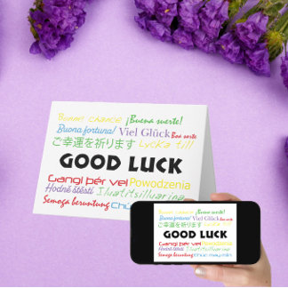 Carte Good Luck in Many Languages Red Green Blue Yellow
