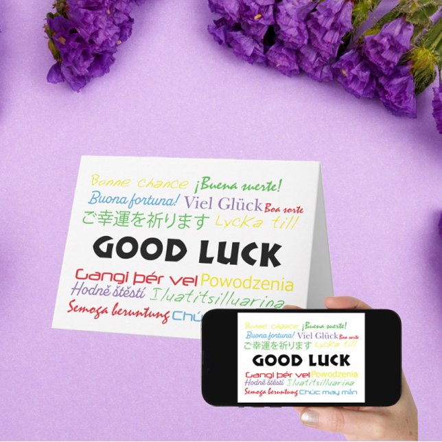 Carte Good Luck in Many Languages Red Green Blue Yellow  (Créateur téléchargé)