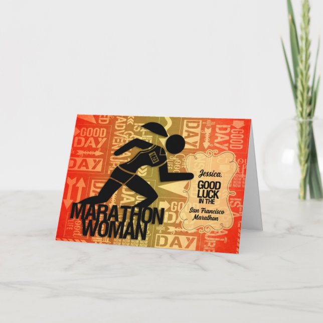 Carte Good Luck Marathon Femme Sport Thème Personnalisé (Devant)
