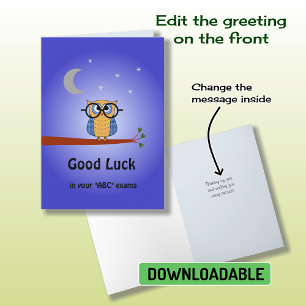 Carte Good Luck texte personnalisé intelligent chouette 