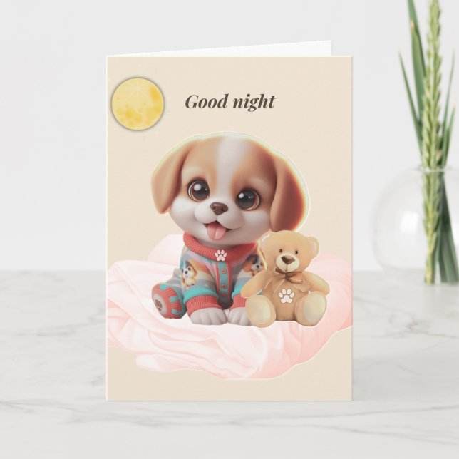Carte Good Night Cozy Puppy Greeting Card (Devant)