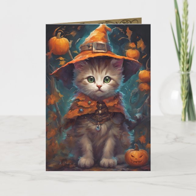 Carte Good Witch Kitten, Jolie salutation de chats Hallo (Devant)