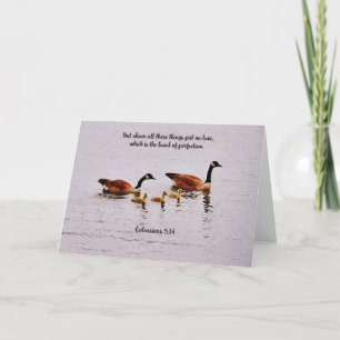 Carte Goose Couple et Bébé Goslings Love Bible Verse