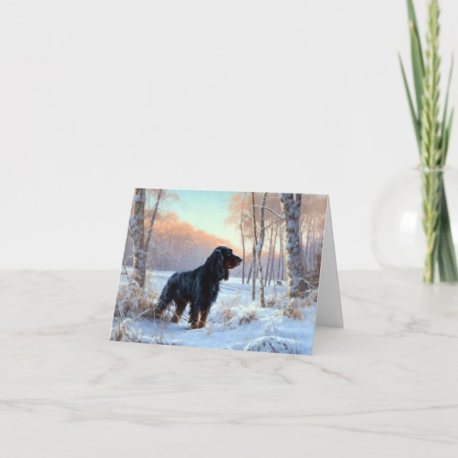 Carte Gordon Setter Laisse Il Neige Noël (Devant)