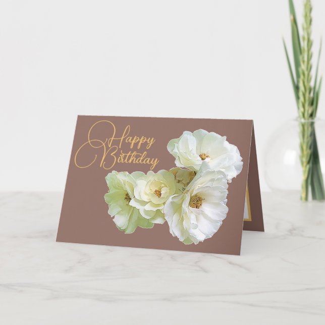 Carte Gorgeous Chic White Rose Floral Bouquet Birthday (Devant)