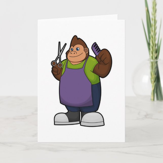Carte Gorille coiffeur avec ciseaux & peigne (Devant)