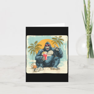 Carte Gorille de plage drôle avec cocktails et palmiers