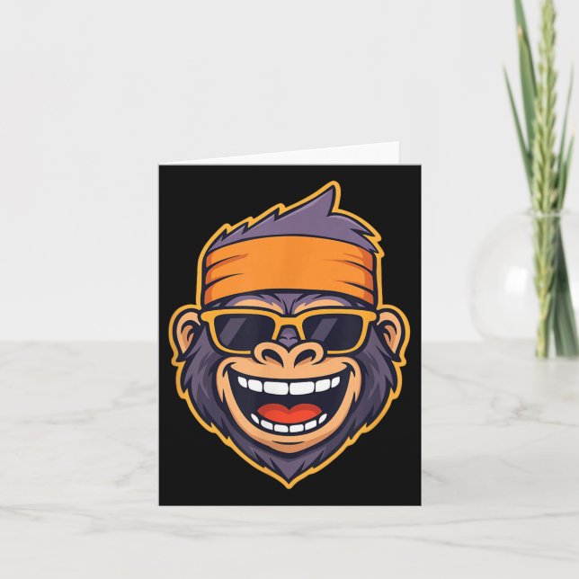 Carte Gorille de singe cool tête de funky singe rétro ba (Devant)