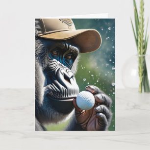 Carte Gorille jouant au golf avec un baiser pour la chan