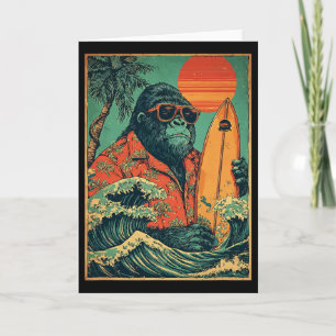 Carte Gorille Rétro Surfeur Hawaïen Animal Surf Plage