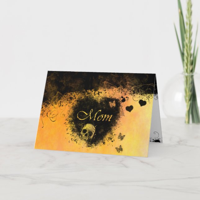 Carte Goth Coeurs de la Fête des Mères, Crâne, Papillons (Devant)
