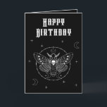 Carte Goth Death Head Hawk Moth Birthday Card<br><div class="desc">Carte d'anniversaire à thème Gothique noir et blanc avec une teigne mauve de tête des morts,  des lunes célestes et des étoiles. Tout le texte à l'avant et à l'intérieur est entièrement modifiable pour ajouter vos propres noms et messages</div>