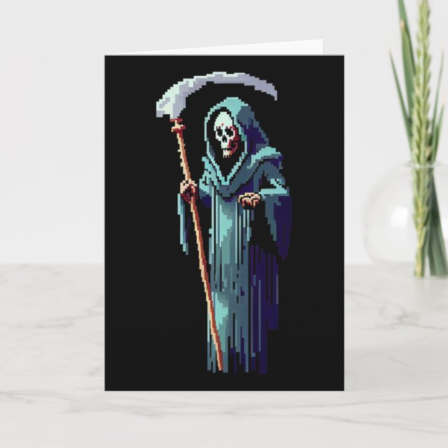 Carte Goth Gamer 8 Bit Pixel Art Jeu Vidéo Faucheuse  (Devant)