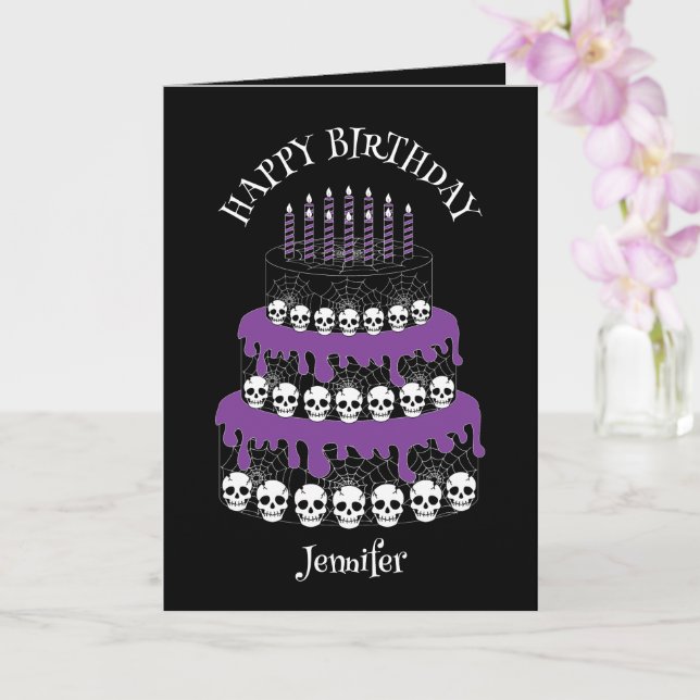 Carte Goth Grunge Crânes Gâteau Joyeux Anniversaire (Orchidée)