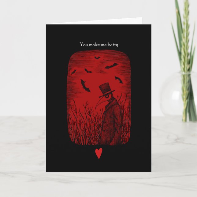 Carte Goth Je t'aime Plague Doctor Bats Valentines jour (Devant)