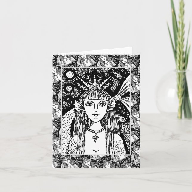 CARTE GOTH MERMAID, SIREN DE MER NOIRE IMAGINAIRE WHIMSY (Devant)