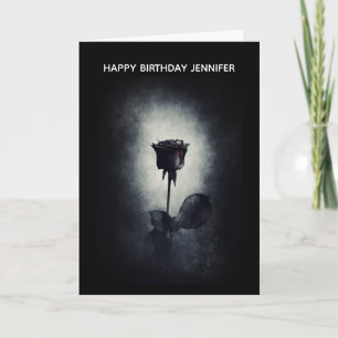 Carte Goth Rose noir goutte de sang Macabre Anniversaire