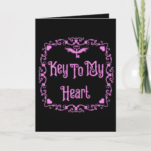 Carte Goth Valentine Clé De Mon Coeur Rose