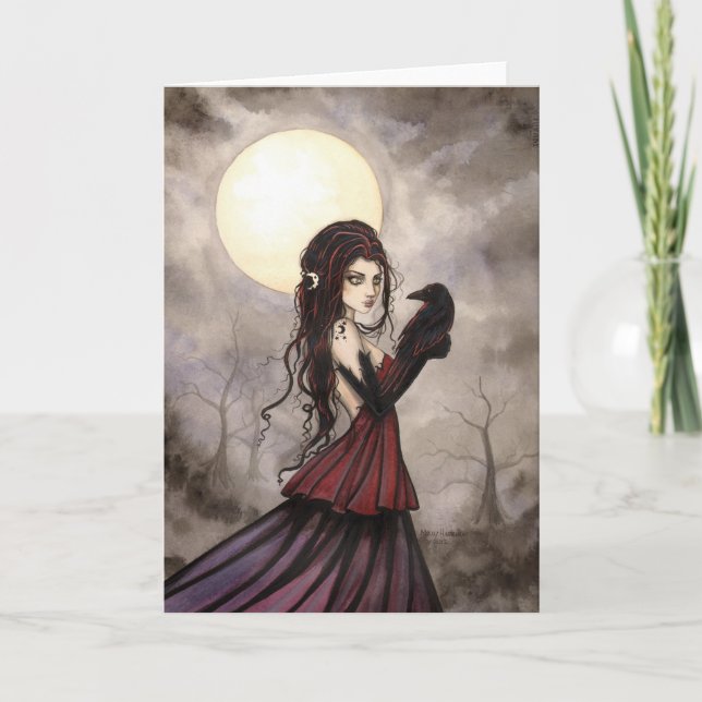 Carte Gothic Fantasy Witch and Raven Wiccan (Devant)