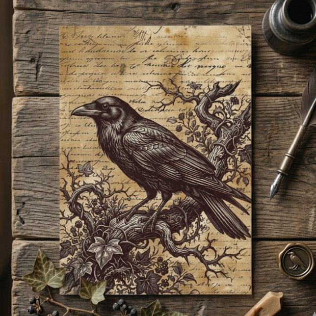 Carte Gothic Raven Vintage Script Dark Academia Greeting (Gothic raven dark academia greeting card)
