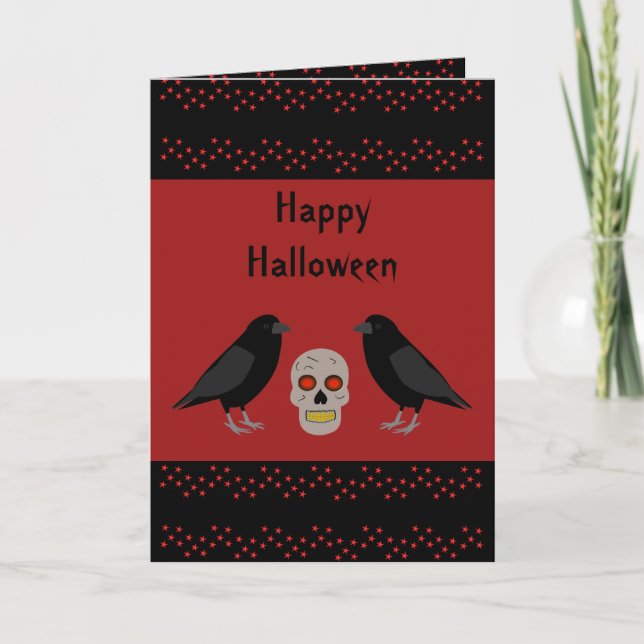 Carte Gothique crâne et gardien Ravens Halloween Custom (Devant)