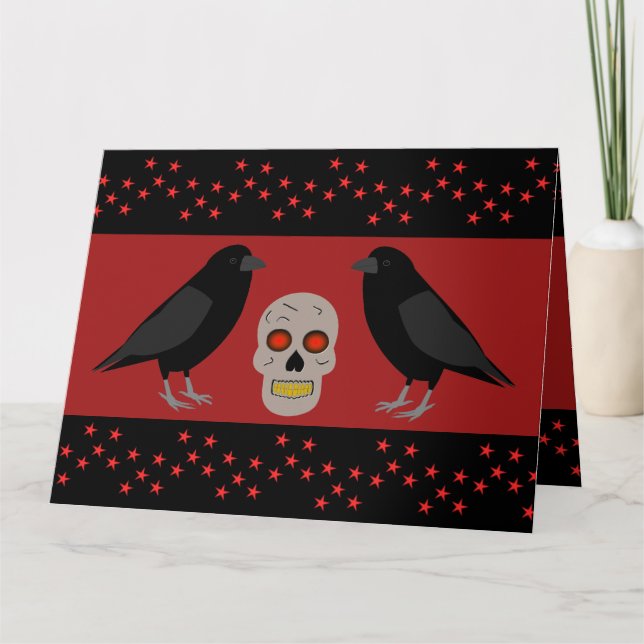 Carte Gothique crâne et gardien Ravens Halloween Custom (Devant)