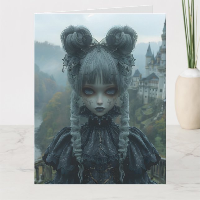 Carte Gothique Goth Girl Strange Birthday Grey Card (Devant)
