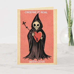 Carte Gothique Saint-Valentin Sombre Faucheur avec Cœur