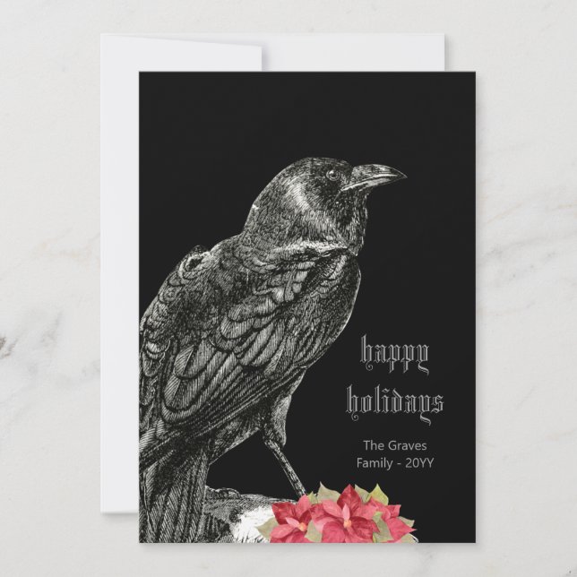 Carte gothique Vintage Crow Black Happy Holidays (Devant)