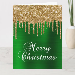 Carte Gouttes de paillettes dorées Joyeux Noël en feuill