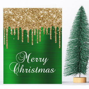 Carte Gouttes de paillettes dorées Joyeux Noël en feuill