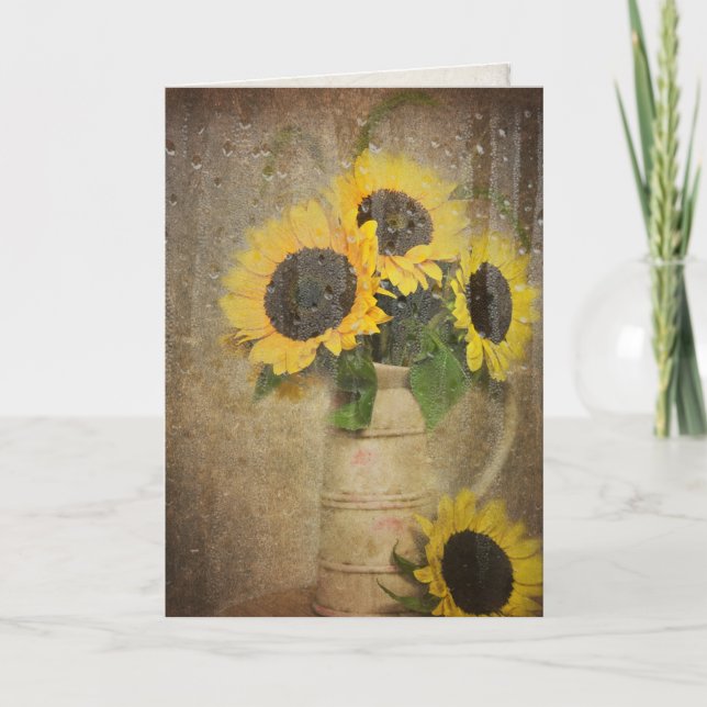 Carte gouttes de pluie sur le bouquet de tournesol (Devant)