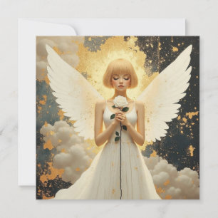 Carte Grâce Céleste Joli Ange et Rose Blanche