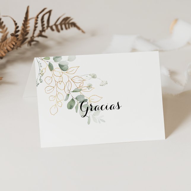 Carte Gracias Mariage pliée Gold Green Foliage (Créateur téléchargé)