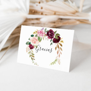 Carte Gracias Mariage pliée Rustique Floral