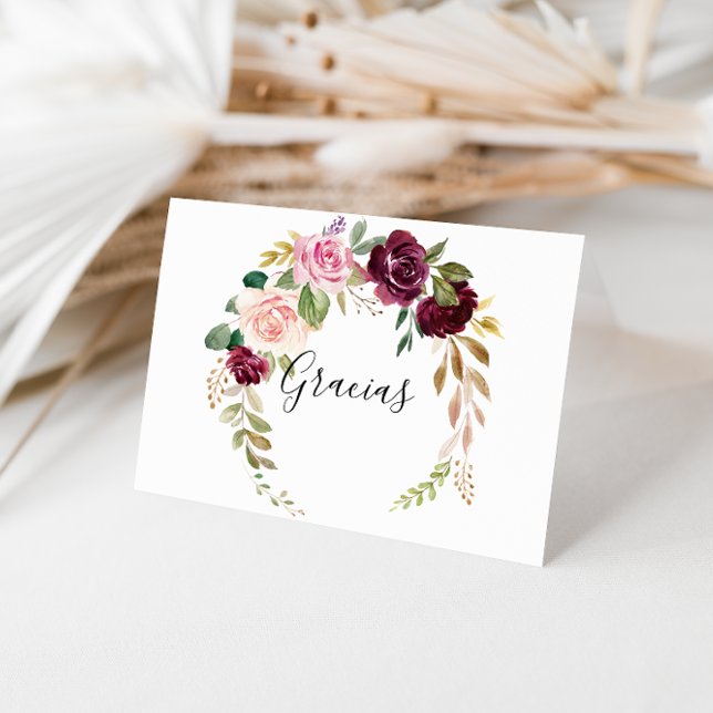 Carte Gracias Mariage pliée Rustique Floral (Créateur téléchargé)