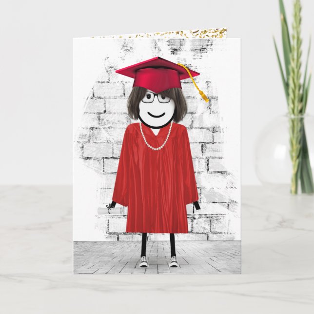 Carte Graduate Stick Figure Girl with Diploma (Devant)