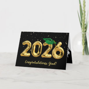 Carte Graduation 2024 avec Casquette vert et Confetti
