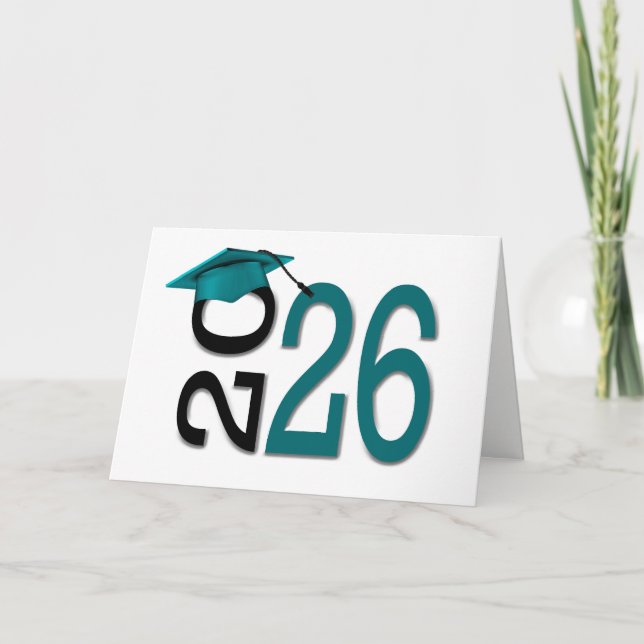 Carte Graduation 2025 Turquoise et noir (Devant)