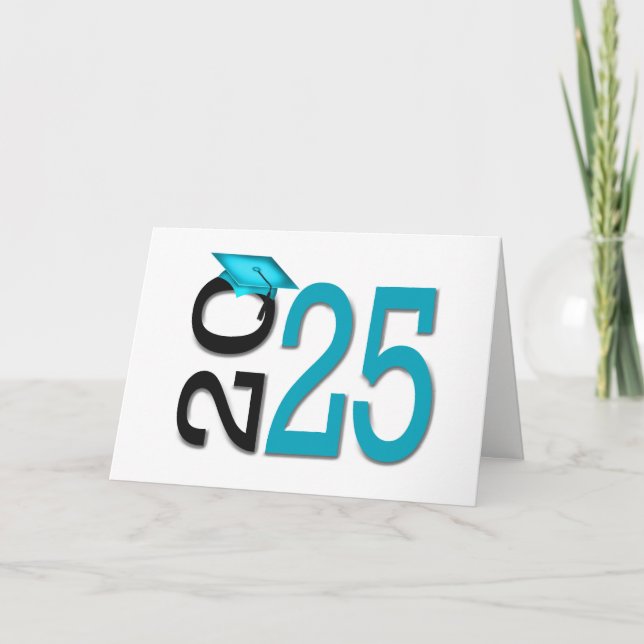 Carte Graduation 2025 Turquoise et noir (Devant)