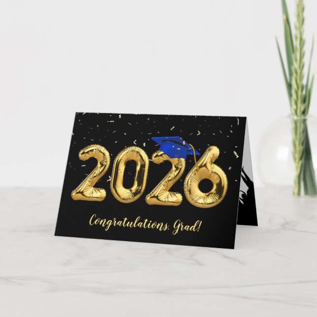 Carte Graduation 2026 With Blue Cap and Confetti (Devant)