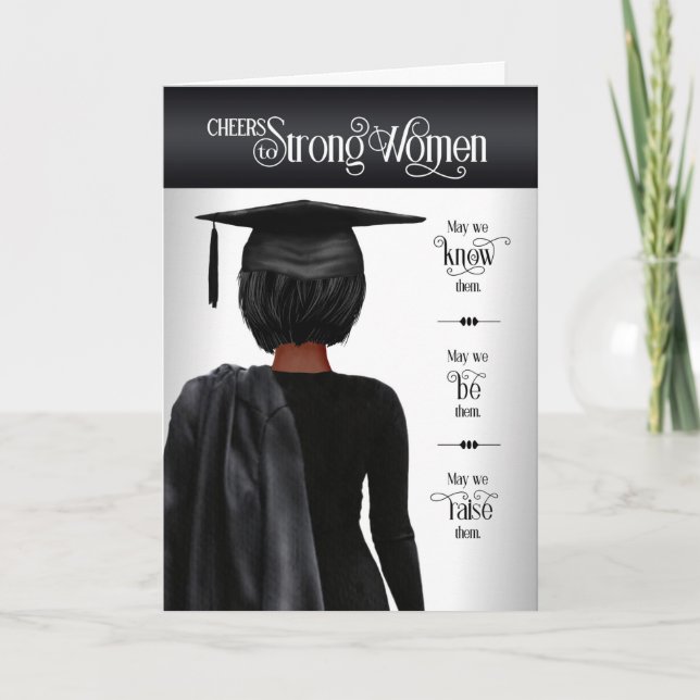 Carte Graduation Black Cap and Gown Dark Hair (Devant)