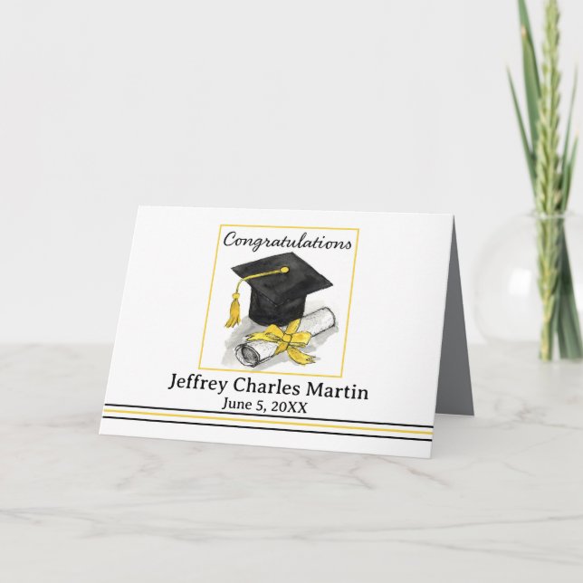 Carte Graduation Congratulations Black Cap Custom Name (Devant)