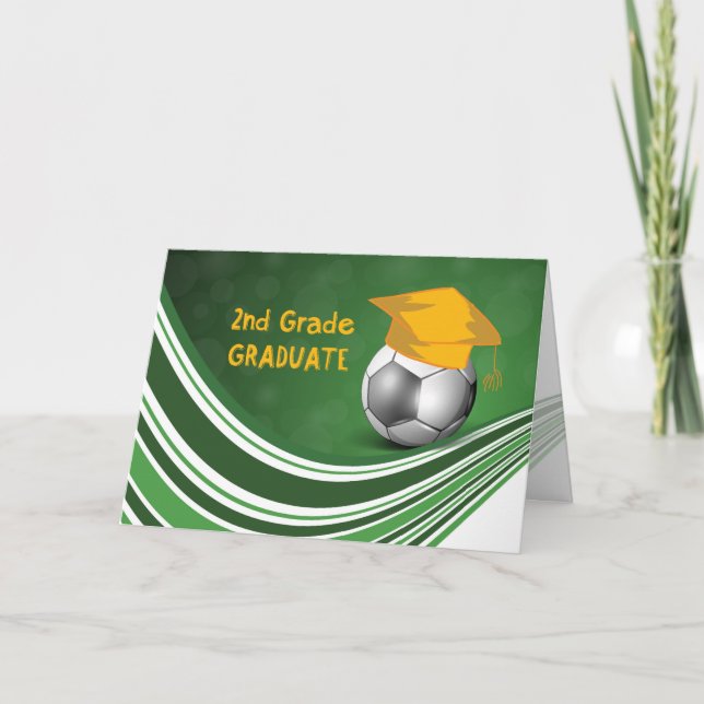 Carte Graduation de 2e année, balle de football et Casqu (Devant)