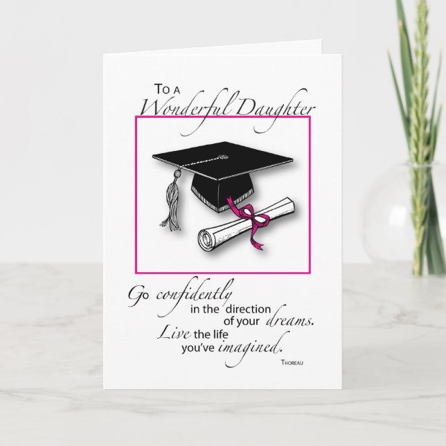 Carte Graduation fille rose noir (Devant)