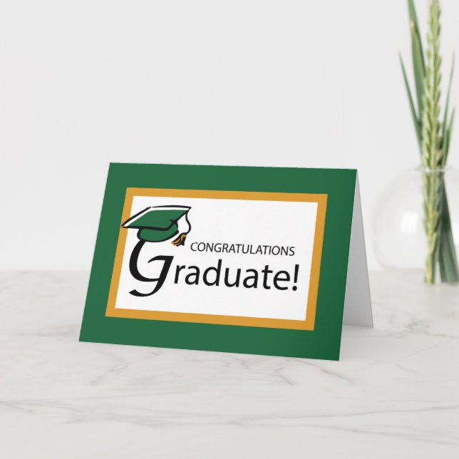 Carte Graduation Green et Gold Félicitations Casquette (Devant)