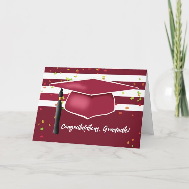 Carte Graduation Maroon Rouge Avec Bandes Blances Noires (Devant)