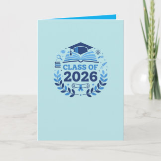 Carte Graduation Motif Class of 2026 BlueTheme Blank