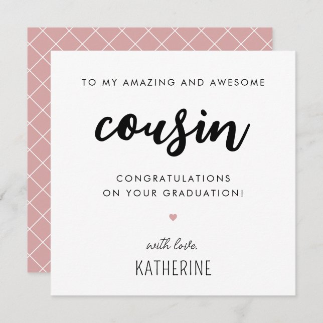 Carte Graduation personnalisée moderne et mignonne Cousi (Devant / Derrière)